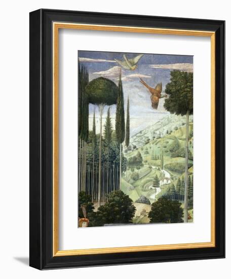 Procession of the Magi: Wall with Emperor John VII Paleologus, detail (Landscape)-Benozzo Gozzoli-Framed Giclee Print