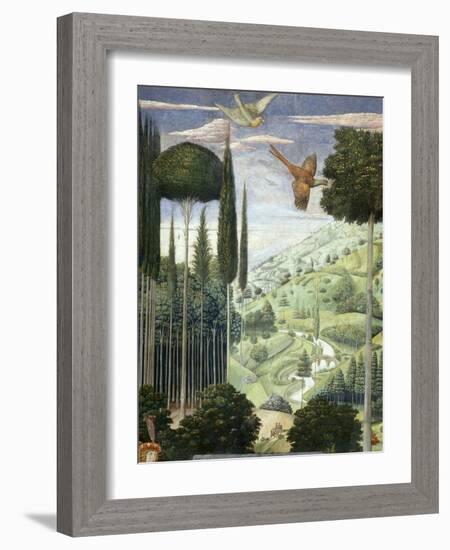 Procession of the Magi: Wall with Emperor John VII Paleologus, detail (Landscape)-Benozzo Gozzoli-Framed Giclee Print