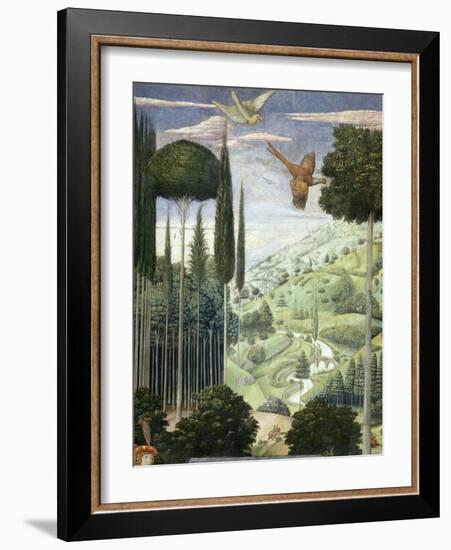 Procession of the Magi: Wall with Emperor John VII Paleologus, detail (Landscape)-Benozzo Gozzoli-Framed Giclee Print