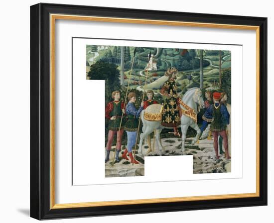 Procession of the Magi: Wall with Emperor John VII Paleologus, detail (The Emperor with Archers)-Benozzo Gozzoli-Framed Giclee Print