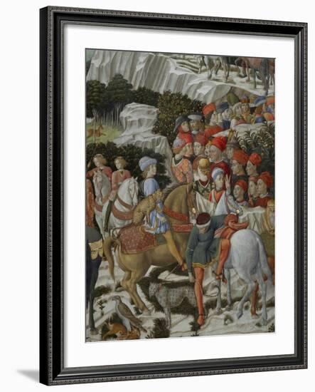 Procession of the Magi: Wall with Giuliano, detail (Procession at bottom)-Benozzo Gozzoli-Framed Giclee Print