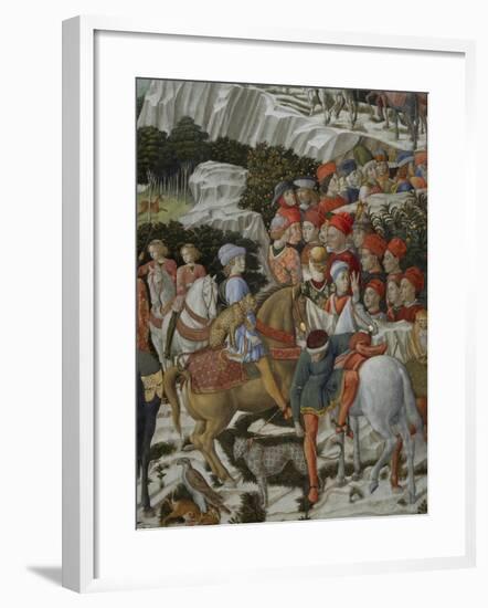 Procession of the Magi: Wall with Giuliano, detail (Procession at bottom)-Benozzo Gozzoli-Framed Giclee Print