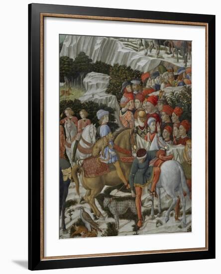 Procession of the Magi: Wall with Giuliano, detail (Procession at bottom)-Benozzo Gozzoli-Framed Giclee Print
