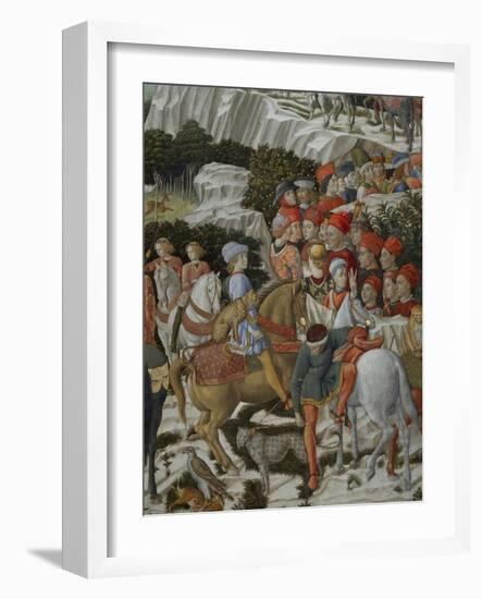 Procession of the Magi: Wall with Giuliano, detail (Procession at bottom)-Benozzo Gozzoli-Framed Giclee Print