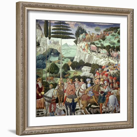 Procession of the Magi: Wall with Giuliano-Benozzo Gozzoli-Framed Giclee Print