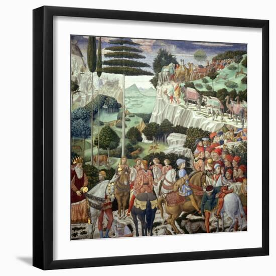 Procession of the Magi: Wall with Giuliano-Benozzo Gozzoli-Framed Giclee Print