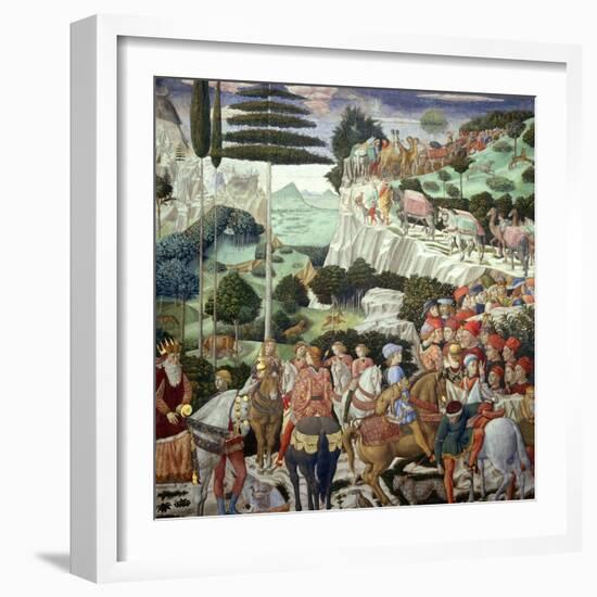 Procession of the Magi: Wall with Giuliano-Benozzo Gozzoli-Framed Giclee Print