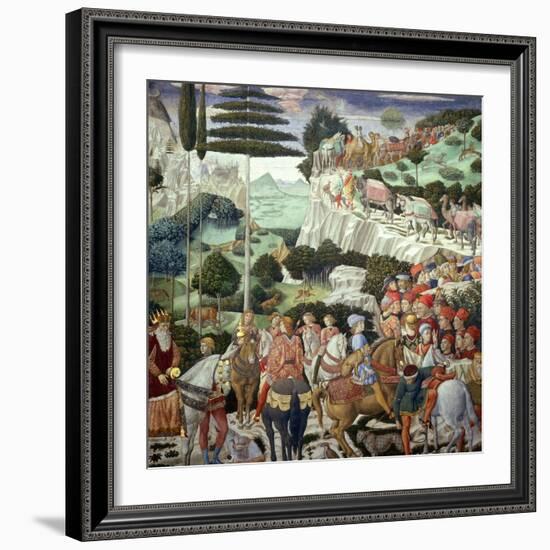 Procession of the Magi: Wall with Giuliano-Benozzo Gozzoli-Framed Giclee Print