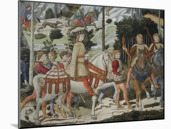 Procession of the Magi: Wall with Lorenzo, detail (Lorenzo with Archers)-Benozzo Gozzoli-Mounted Giclee Print