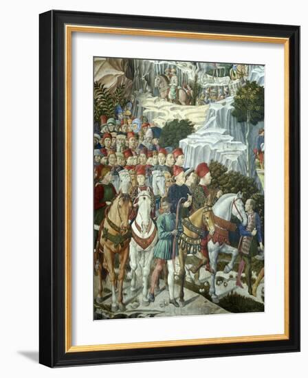 Procession of the Magi: Wall with Lorenzo, detail (Procession with Members of the Medici Family)-Benozzo Gozzoli-Framed Giclee Print