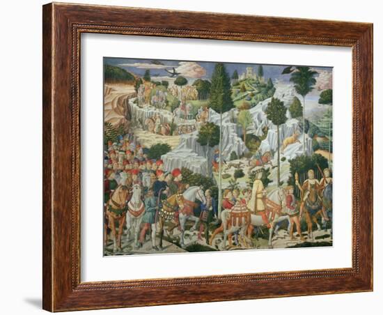 Procession of the Magi: Wall with Lorenzo-Benozzo Gozzoli-Framed Giclee Print