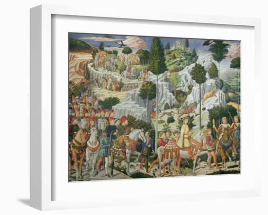 Procession of the Magi: Wall with Lorenzo-Benozzo Gozzoli-Framed Giclee Print