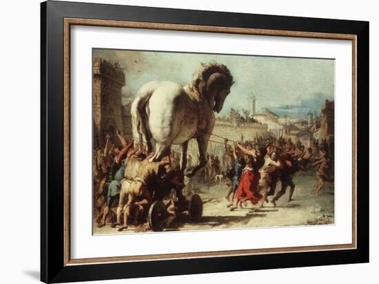 Procession of the Trojan Horse into Troy, C. 1760-Giovanni Domenico Tiepolo-Framed Giclee Print