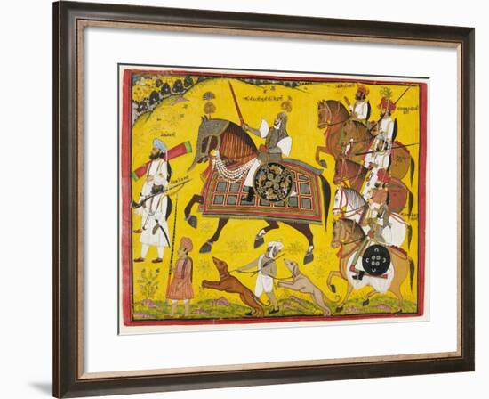 Processional Portrait of Prince Bhawani Sing of Sitamau, 1855 (Gouache, Silver, and Gold on Paper)-Pyara Singh-Framed Giclee Print