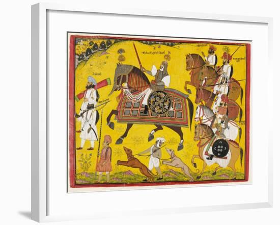 Processional Portrait of Prince Bhawani Sing of Sitamau, 1855 (Gouache, Silver, and Gold on Paper)-Pyara Singh-Framed Giclee Print