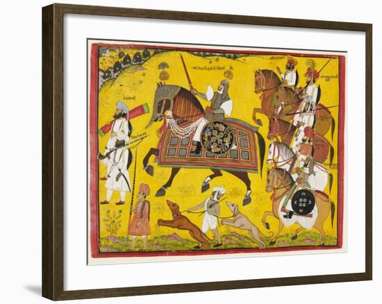 Processional Portrait of Prince Bhawani Sing of Sitamau, 1855 (Gouache, Silver, and Gold on Paper)-Pyara Singh-Framed Giclee Print
