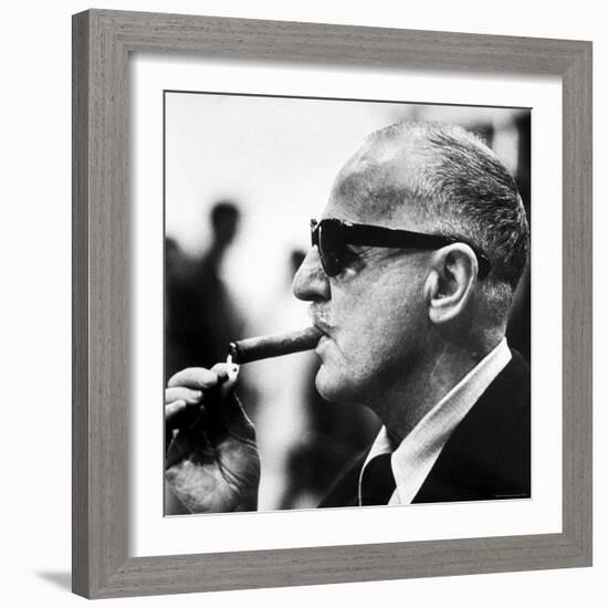 Producer Darryl F. Zanuck Lighting Cigar on the Set of Film "Rapture"-Carlo Bavagnoli-Framed Premium Photographic Print