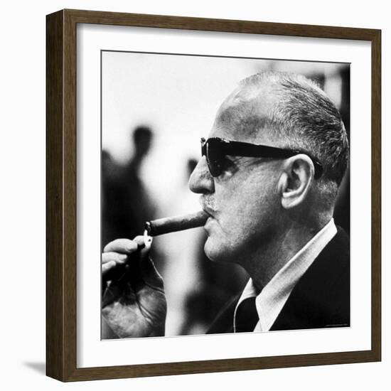 Producer Darryl F. Zanuck Lighting Cigar on the Set of Film "Rapture"-Carlo Bavagnoli-Framed Premium Photographic Print