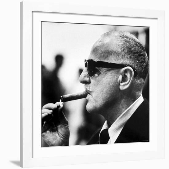 Producer Darryl F. Zanuck Lighting Cigar on the Set of Film "Rapture"-Carlo Bavagnoli-Framed Premium Photographic Print