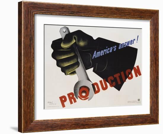 Production - America's Answer! Poster-Jean Carlu-Framed Giclee Print