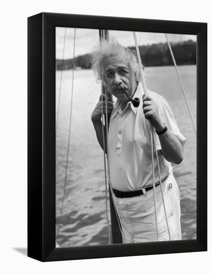 Prof. Albert Einstein on His Sailboat at Saranac Lake in the Adirondacks-null-Framed Premier Image Canvas