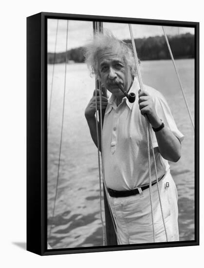 Prof. Albert Einstein on His Sailboat at Saranac Lake in the Adirondacks-null-Framed Premier Image Canvas