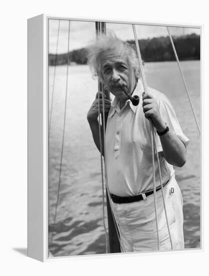 Prof. Albert Einstein on His Sailboat at Saranac Lake in the Adirondacks-null-Framed Premier Image Canvas