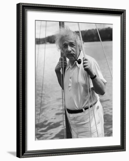 Prof. Albert Einstein on His Sailboat at Saranac Lake in the Adirondacks-null-Framed Premium Photographic Print