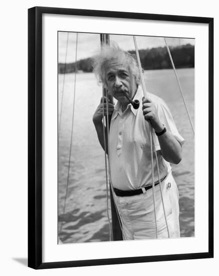 Prof. Albert Einstein on His Sailboat at Saranac Lake in the Adirondacks-null-Framed Premium Photographic Print