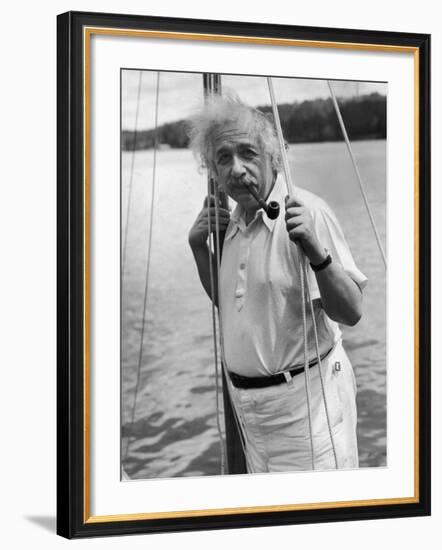 Prof. Albert Einstein on His Sailboat at Saranac Lake in the Adirondacks-null-Framed Premium Photographic Print