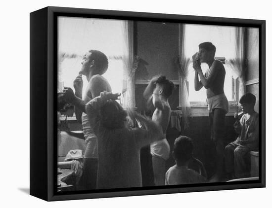 Professional Couple's Big Family, Sharing the Only Bathroom, Early in the Morning-Gordon Parks-Framed Premier Image Canvas