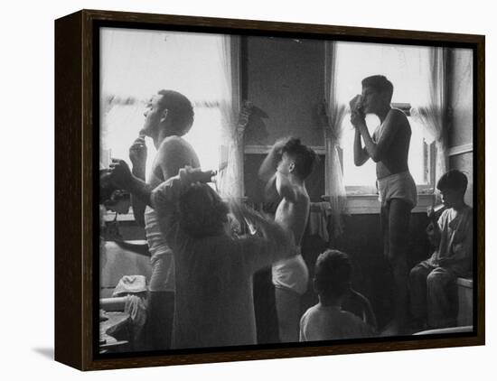 Professional Couple's Big Family, Sharing the Only Bathroom, Early in the Morning-Gordon Parks-Framed Premier Image Canvas