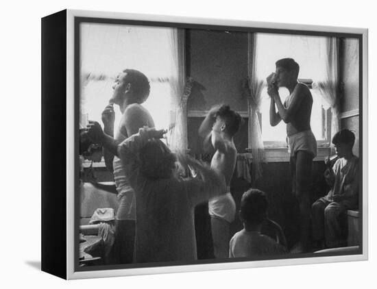 Professional Couple's Big Family, Sharing the Only Bathroom, Early in the Morning-Gordon Parks-Framed Premier Image Canvas