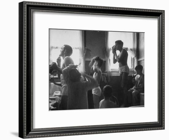 Professional Couple's Big Family, Sharing the Only Bathroom, Early in the Morning-Gordon Parks-Framed Premium Photographic Print