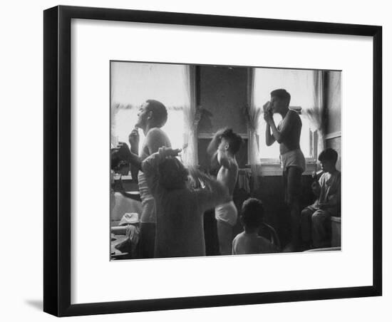 Professional Couple's Big Family, Sharing the Only Bathroom, Early in the Morning-Gordon Parks-Framed Premium Photographic Print