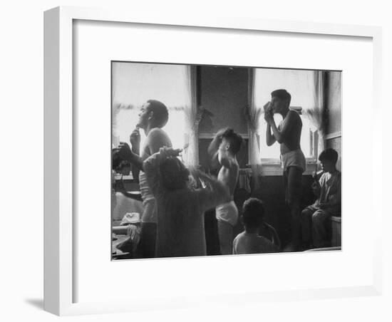 Professional Couple's Big Family, Sharing the Only Bathroom, Early in the Morning-Gordon Parks-Framed Premium Photographic Print