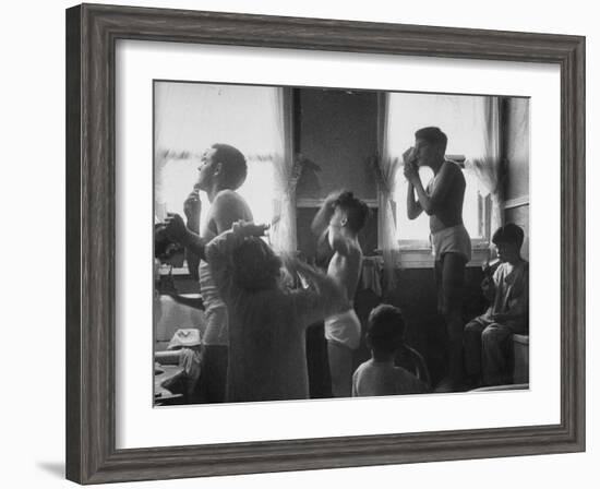 Professional Couple's Big Family, Sharing the Only Bathroom, Early in the Morning-Gordon Parks-Framed Photographic Print