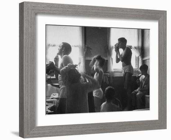 Professional Couple's Big Family, Sharing the Only Bathroom, Early in the Morning-Gordon Parks-Framed Photographic Print