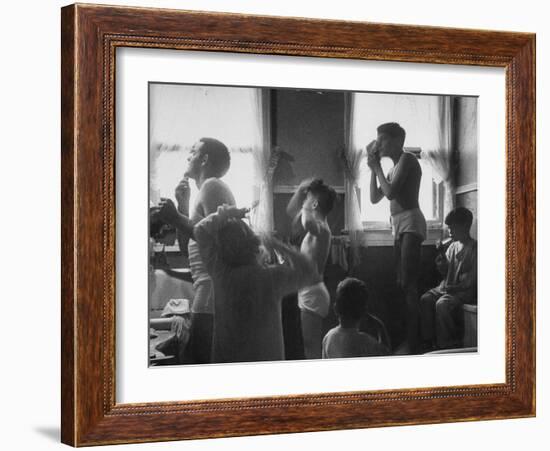 Professional Couple's Big Family, Sharing the Only Bathroom, Early in the Morning-Gordon Parks-Framed Photographic Print