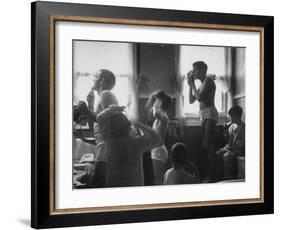 Professional Couple's Big Family, Sharing the Only Bathroom, Early in the Morning-Gordon Parks-Framed Photographic Print