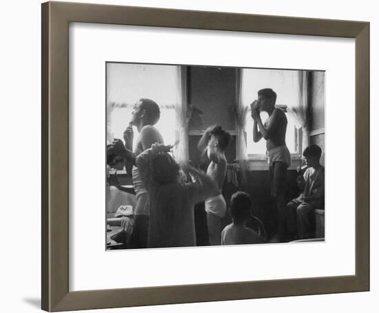 Professional Couple's Big Family, Sharing the Only Bathroom, Early in the Morning-Gordon Parks-Framed Photographic Print