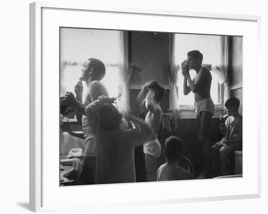 Professional Couple's Big Family, Sharing the Only Bathroom, Early in the Morning-Gordon Parks-Framed Photographic Print