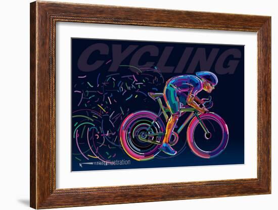 Professional Cyclist Involved in a Bike Race. Vector Artwork in the Style of Paint Strokes.-archetype-Framed Art Print