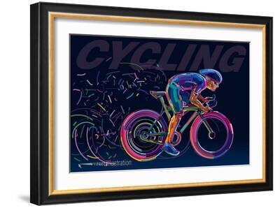 Professional Cyclist Involved in a Bike Race.Artwork The Style of Paint Strokes,Womens Shirt 3/4 Sleeve Casual Tops Te