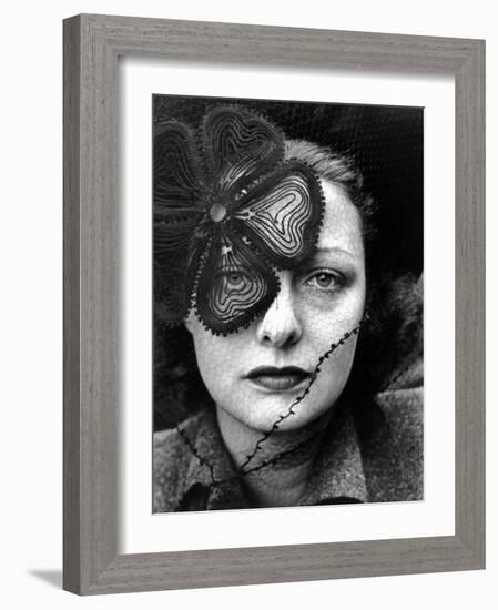 Professional Model Janet Macleod Wearing Veiled Hat Designed by Lilly Dache-Alfred Eisenstaedt-Framed Photographic Print