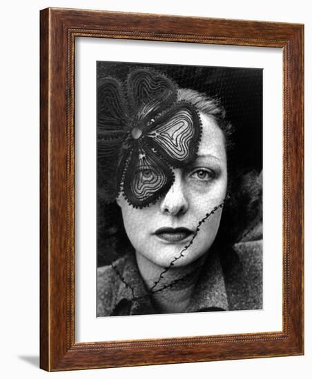 Professional Model Janet Macleod Wearing Veiled Hat Designed by Lilly Dache-Alfred Eisenstaedt-Framed Photographic Print