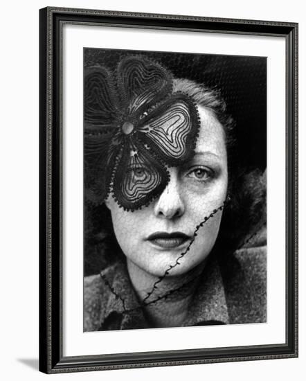 Professional Model Janet Macleod Wearing Veiled Hat Designed by Lilly Dache-Alfred Eisenstaedt-Framed Photographic Print