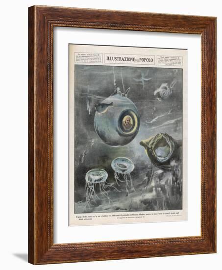 Professor Beebe in His Bathysphere 1000 Metres Below the Surface of the Atlantic Ocean-Aldo Molinari-Framed Photographic Print