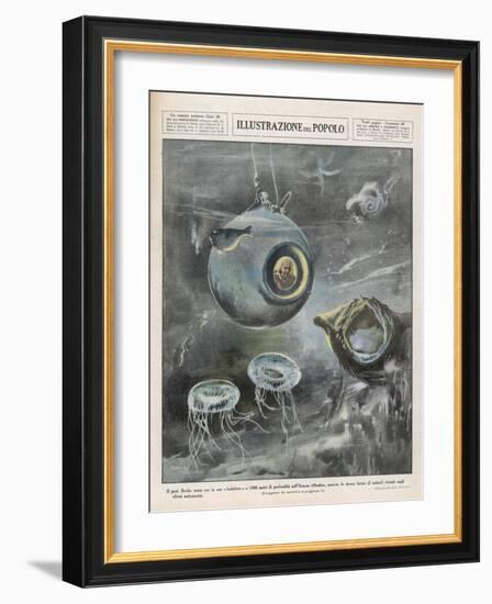 Professor Beebe in His Bathysphere 1000 Metres Below the Surface of the Atlantic Ocean-Aldo Molinari-Framed Photographic Print