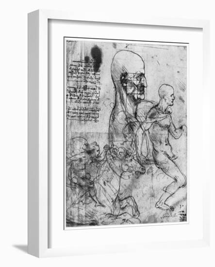 Profile of a Man's Head and Studies of Two Riders, C1490 and C1504-Leonardo da Vinci-Framed Giclee Print